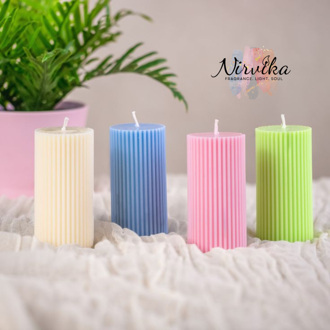 Nirvika Fluted Pillar Scented Candle Collection | Luxury Decorative Aroma Candles for Home Décor, Aromatherapy, Meditation & Gifting