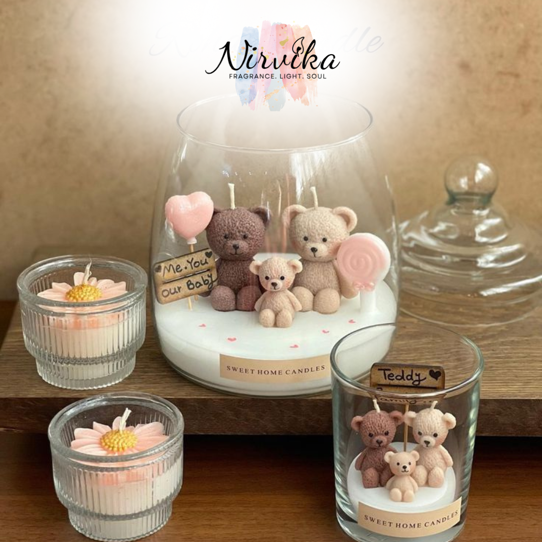 Nirvika Teddy Bear Scented Jar Candle | Cute Decorative Aroma Candle in Glass Jar for Home Décor, Relaxation & Gifting