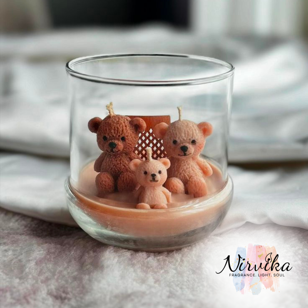 Nirvika Teddy Bear Scented Jar Candle | Cute Decorative Aroma Candle in Glass Jar for Home Décor, Relaxation & Gifting