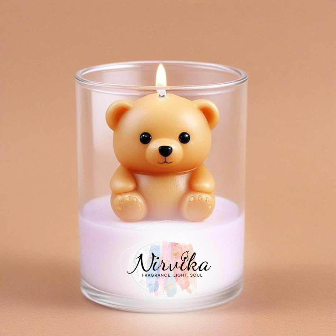 Nirvika Teddy Bear Scented Jar Candle | Cute Decorative Aroma Candle in Glass Jar for Home Décor, Relaxation & Gifting