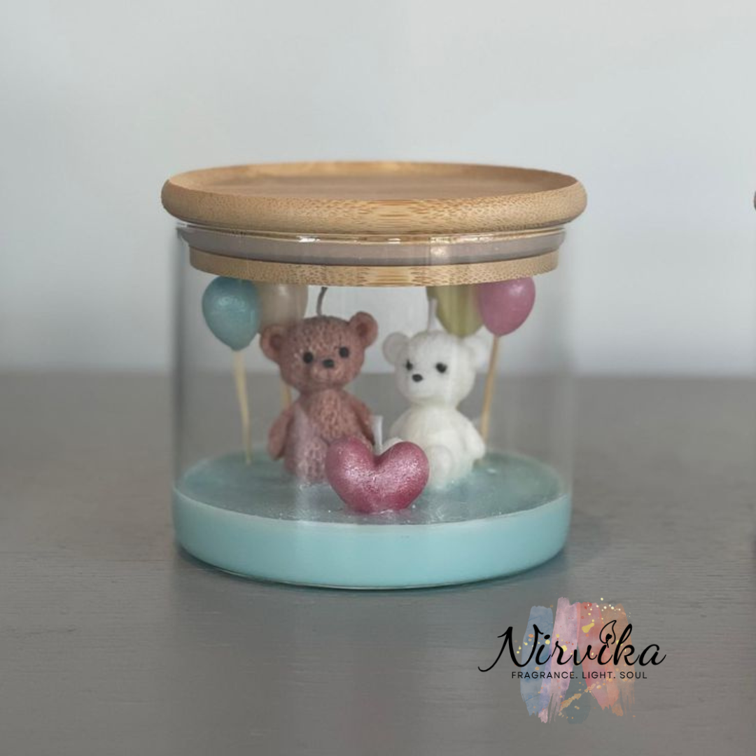 Nirvika Teddy Bear Scented Jar Candle | Cute Decorative Aroma Candle in Glass Jar for Home Décor, Relaxation & Gifting