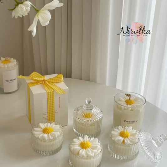 Nirvika Daisy Jar Scented Candle | Luxury Floral Aroma Candle in Glass Jar for Home Décor, Relaxation, Meditation & Gifting