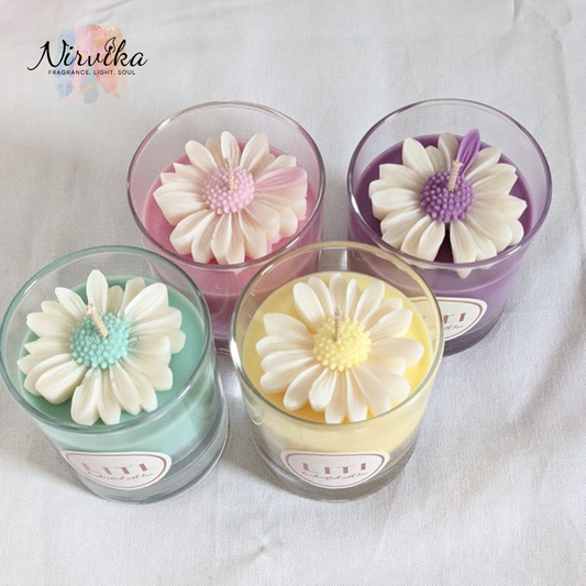 Nirvika Daisy Jar Scented Candle | Luxury Floral Aroma Candle in Glass Jar for Home Décor, Relaxation, Meditation & Gifting