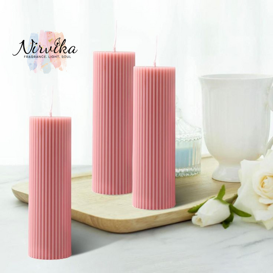 Nirvika Fluted Pillar Scented Candle Collection | Luxury Decorative Aroma Candles for Home Décor, Aromatherapy, Meditation & Gifting