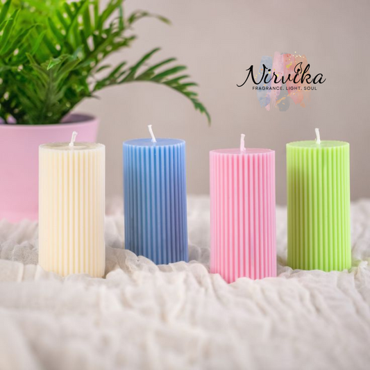 Nirvika Fluted Pillar Scented Candle Collection | Luxury Decorative Aroma Candles for Home Décor, Aromatherapy, Meditation & Gifting