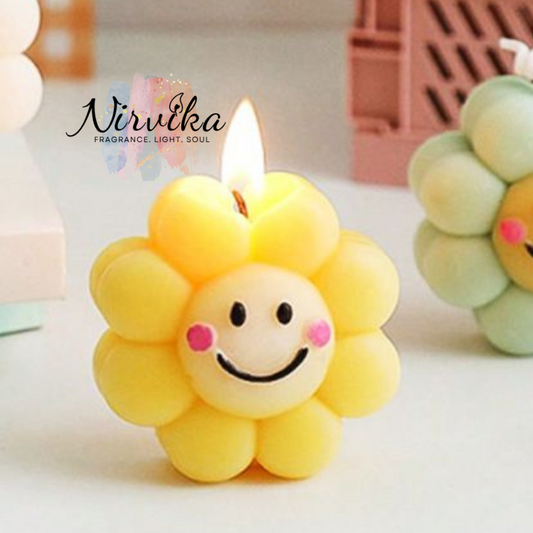 Nirvika Smiley Flower Soy Wax Scented Candles 4 pieces | Hand-Poured Eco-Friendly Aroma Candles for Home Décor, Relaxation, Meditation & Gifting