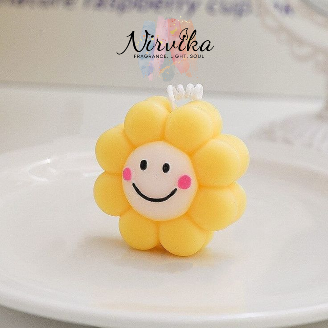 Nirvika Smiley Flower Soy Wax Scented Candles 4 pieces | Hand-Poured Eco-Friendly Aroma Candles for Home Décor, Relaxation, Meditation & Gifting