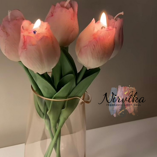 Nirvika Tulip Bloom Scented Candle Bouquet | Luxury Decorative Floral Aroma Candles for Home Décor, Aromatherapy, Relaxation & Gifting